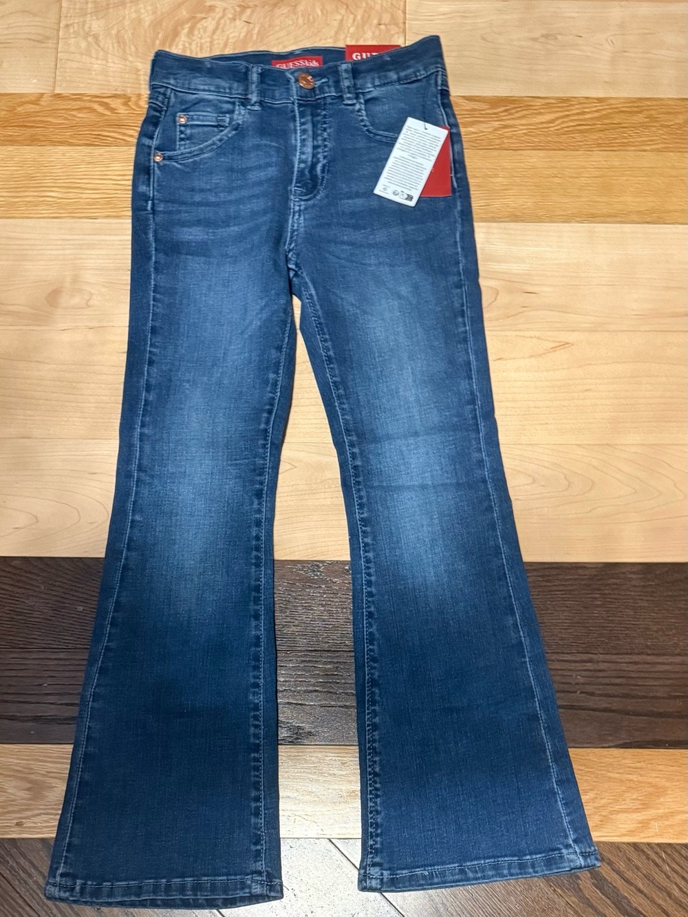 NWT GUESS Girls Flirty Flare Denim Jeans with Pink Logo Sequins on Back Pocket